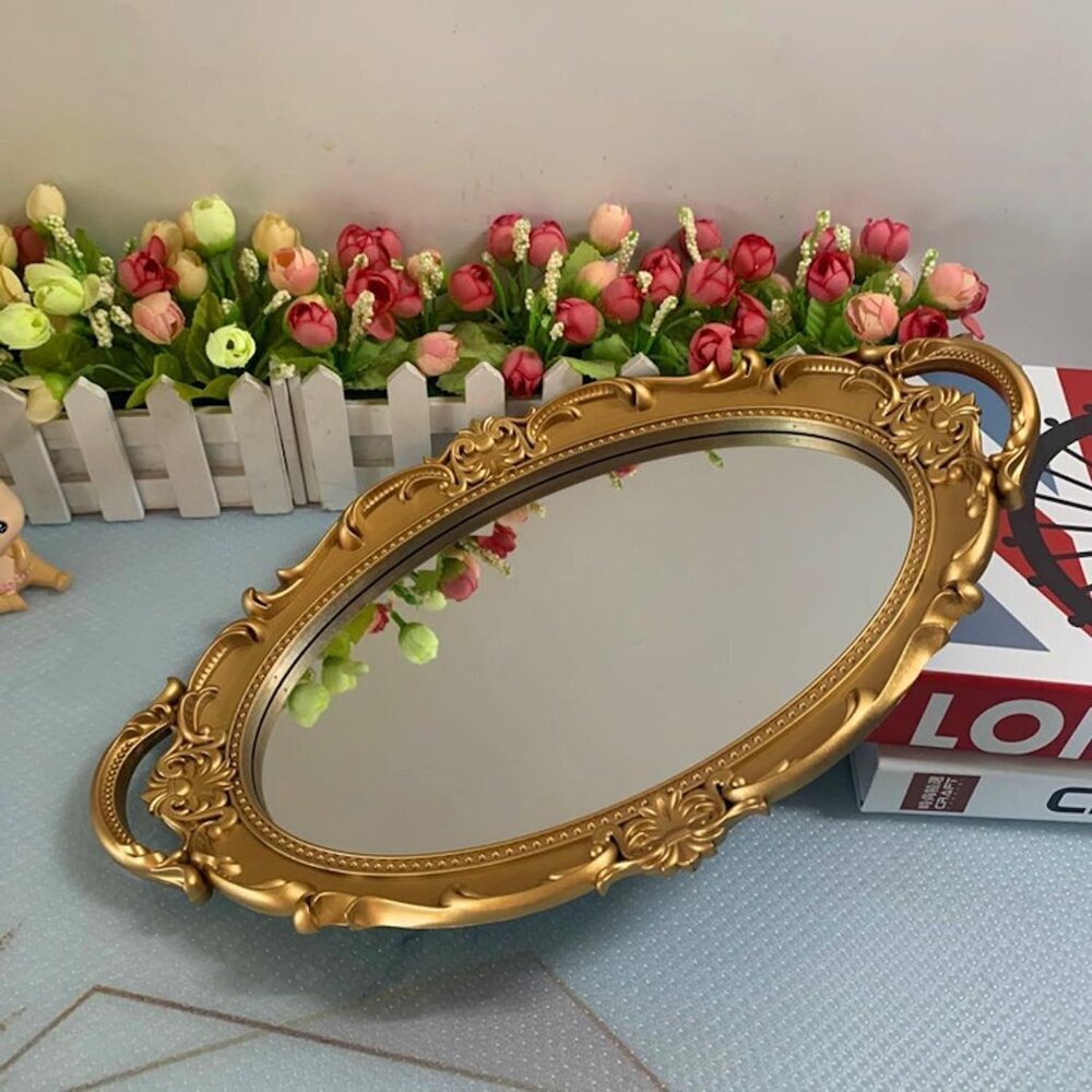 Vintage Mirror Tray Gold Framed Wall Mirror- Antique Decor for Home & Baroque Ro - Picture 7 of 9